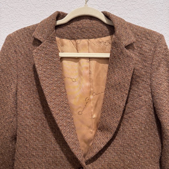 VTG Oscar de la Renta Wool Blend Tweed Blazer Jacket Preppy Academia Brown 10 *M - Picture 4 of 16